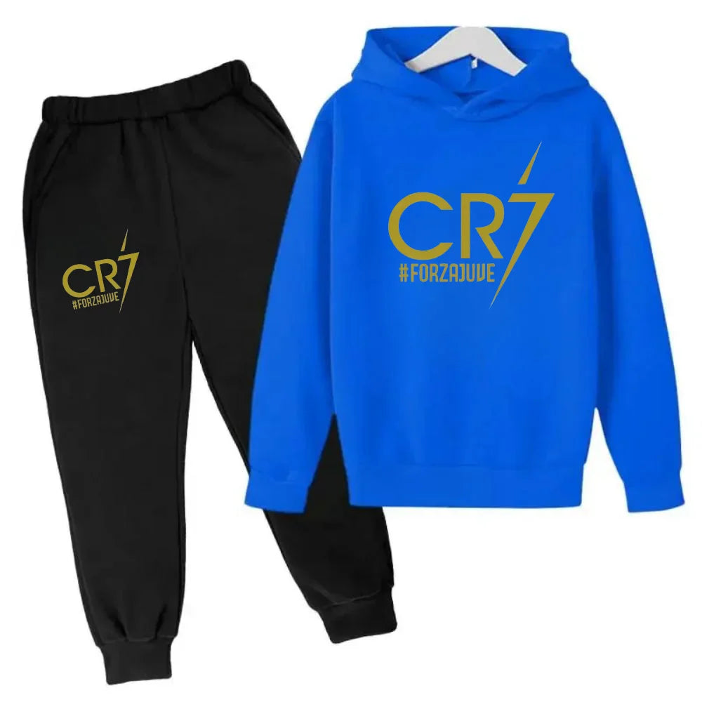 Kids' Ronaldo CR7 Print Hoodie Sweatshirt Pants Two-Piece Set