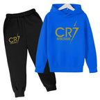 Kids' Ronaldo CR7 Print Hoodie Sweatshirt Pants Two-Piece Set