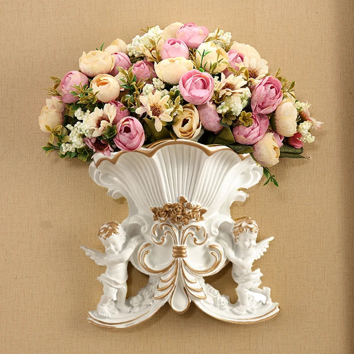 European Resin Angel Wall Vase and Planter Mural Ornament