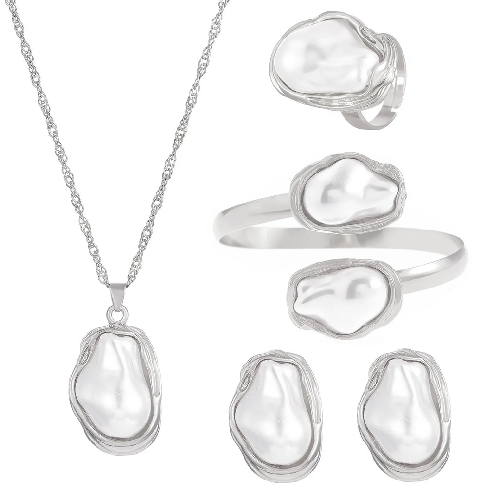 Women's Fashion Baroque Imitation Pearl Torque Necklace Jewelry Set