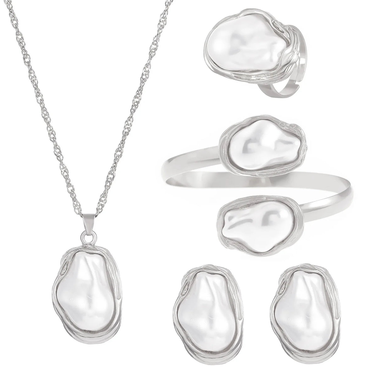 Women's Fashion Baroque Imitation Pearl Torque Necklace Jewelry Set