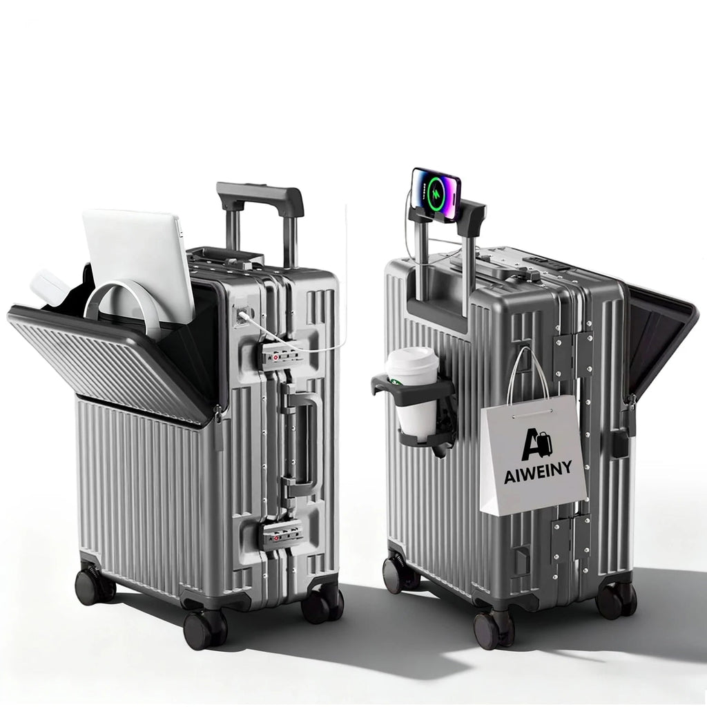 Unisex Aluminum Frame Hard Shell Spinner Travel Suitcase AWN-2313