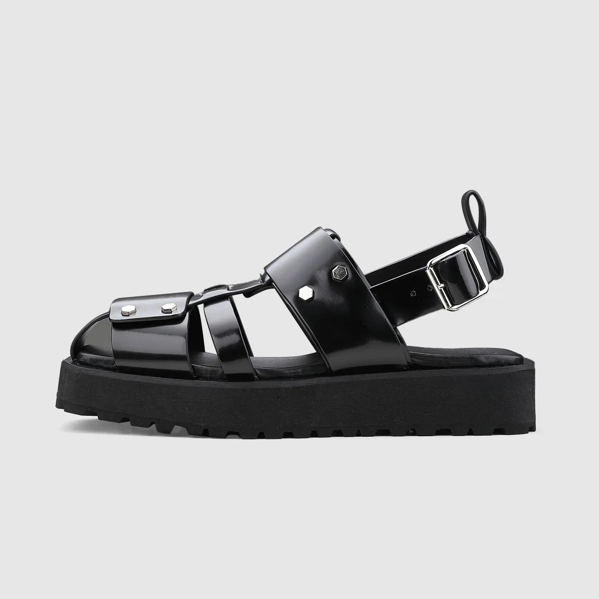 Men's Metal Rivet Buckle Leather Sandals Punk Platform Summer Shoes