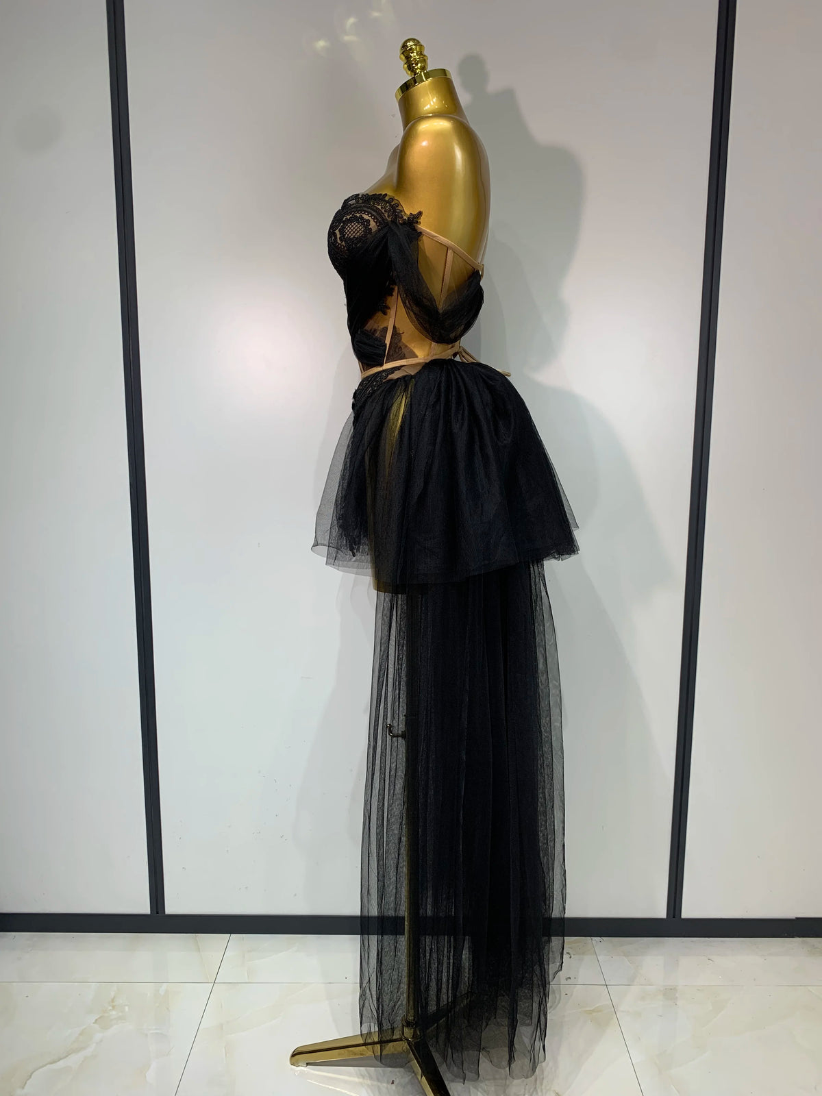 Women's Strapless Mesh Top and Skirt Two Piece Set