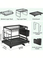 2 Tier Dish Drying Rack and Drainboard Set with Utensil Holder