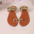 Bohemian Gold Embellished Flat Sandals with Toe Ring