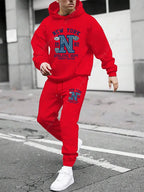 Men's Casual Gothic Letter Print Hoodie and Pants Two Piece Tracksuit Set