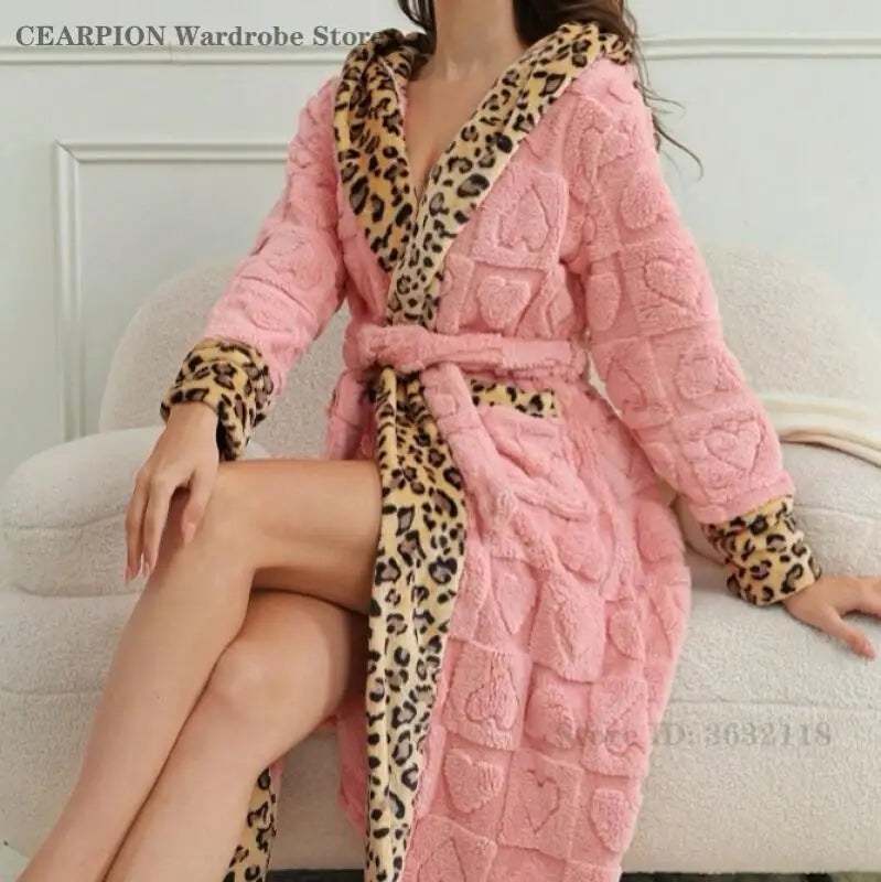 Women's Hooded Flannel Robe with Belt