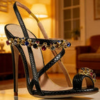 Women's Mixed Crystal Split Toe Stiletto Sandals