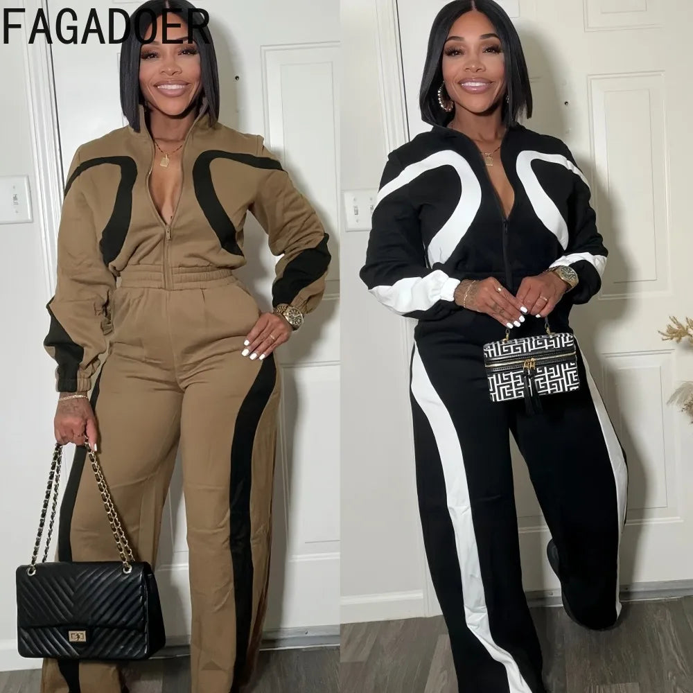 Women's Color Block Patchwork Zipper Jumpsuit