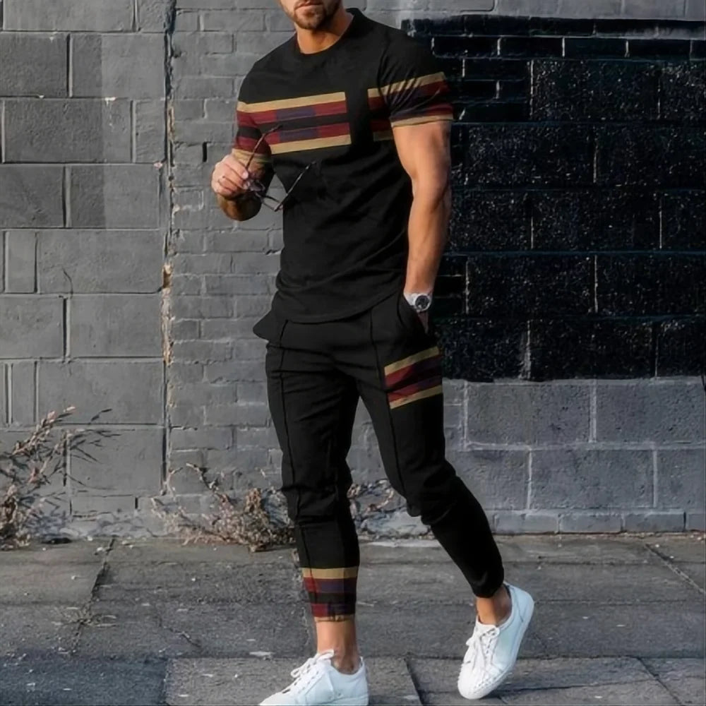 Men's 3D Print Round Neck T-Shirt and Shorts Set