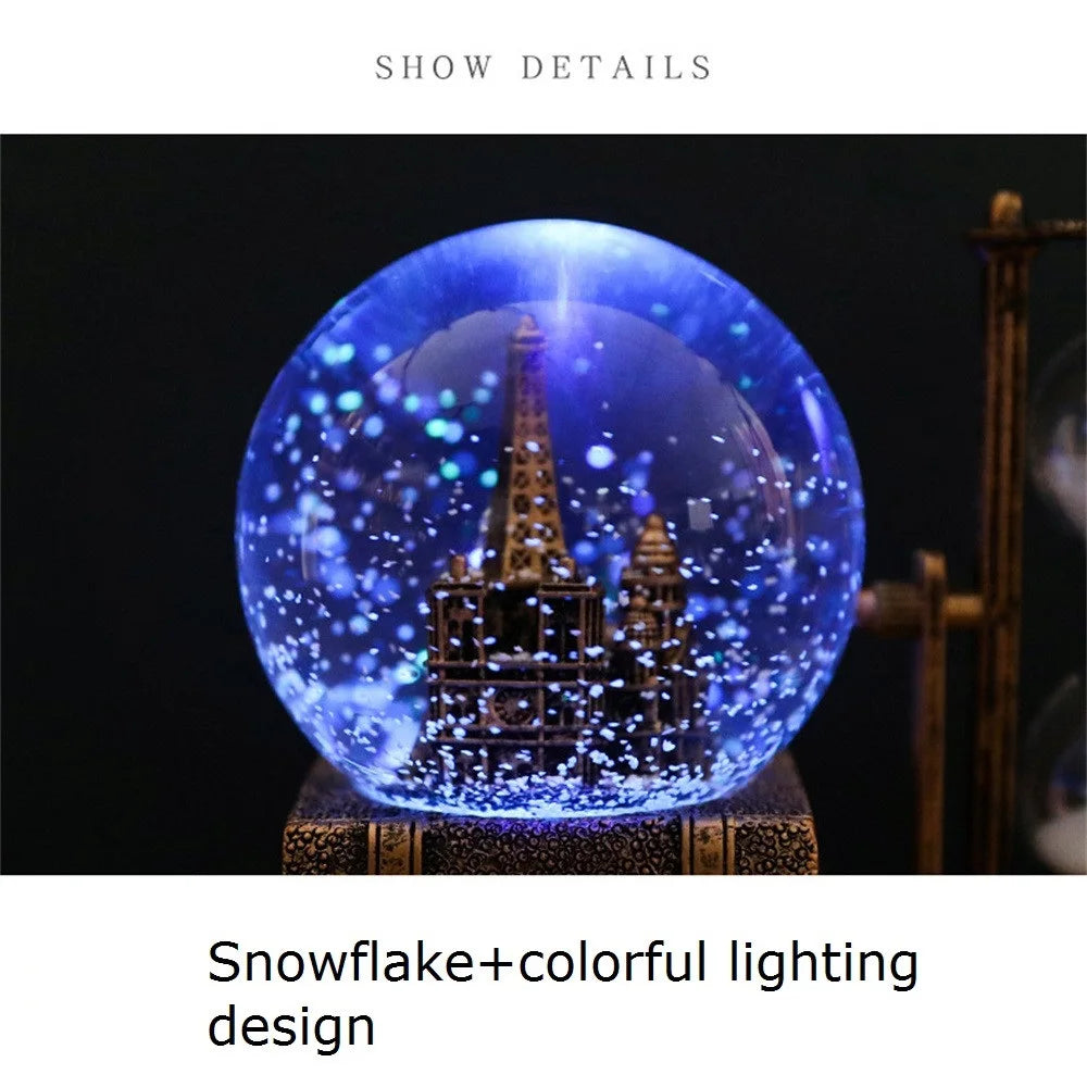 Vintage Luminous Snow Globe and Retro Hourglass Ornament