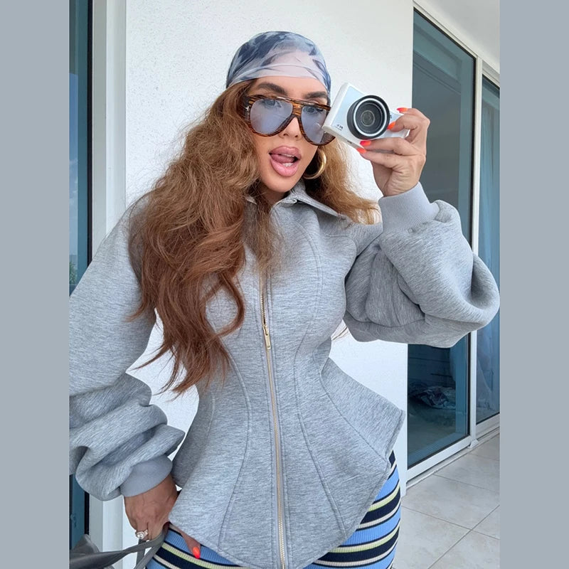 Women's Fringe Lapel Collar Zip Up Wide Leg Tracksuit Set