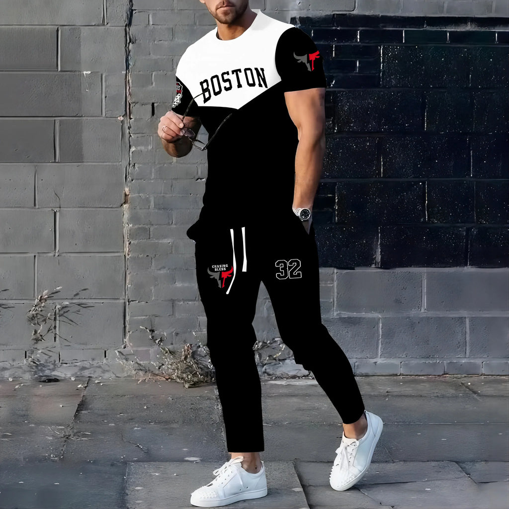 Men's Casual Summer T-Shirt and Shorts Suit Set with 3D Letter Print