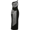 Women's Sexy Tassel Irregular Skew Collar Backless Maxi Dress