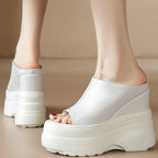 Women's Genuine Leather Wedge Platform Mules