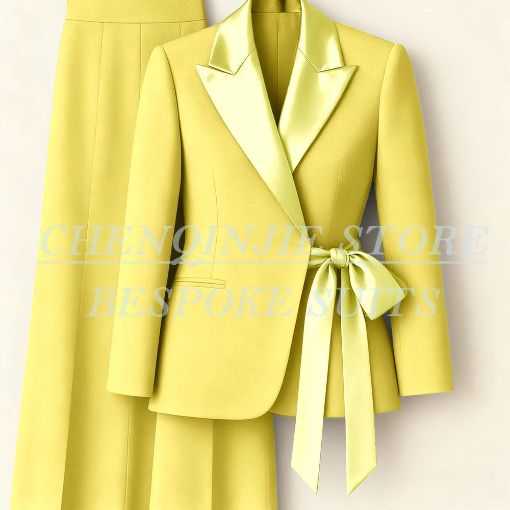 Women's Tailored Blazer Wide Leg Pants Suit