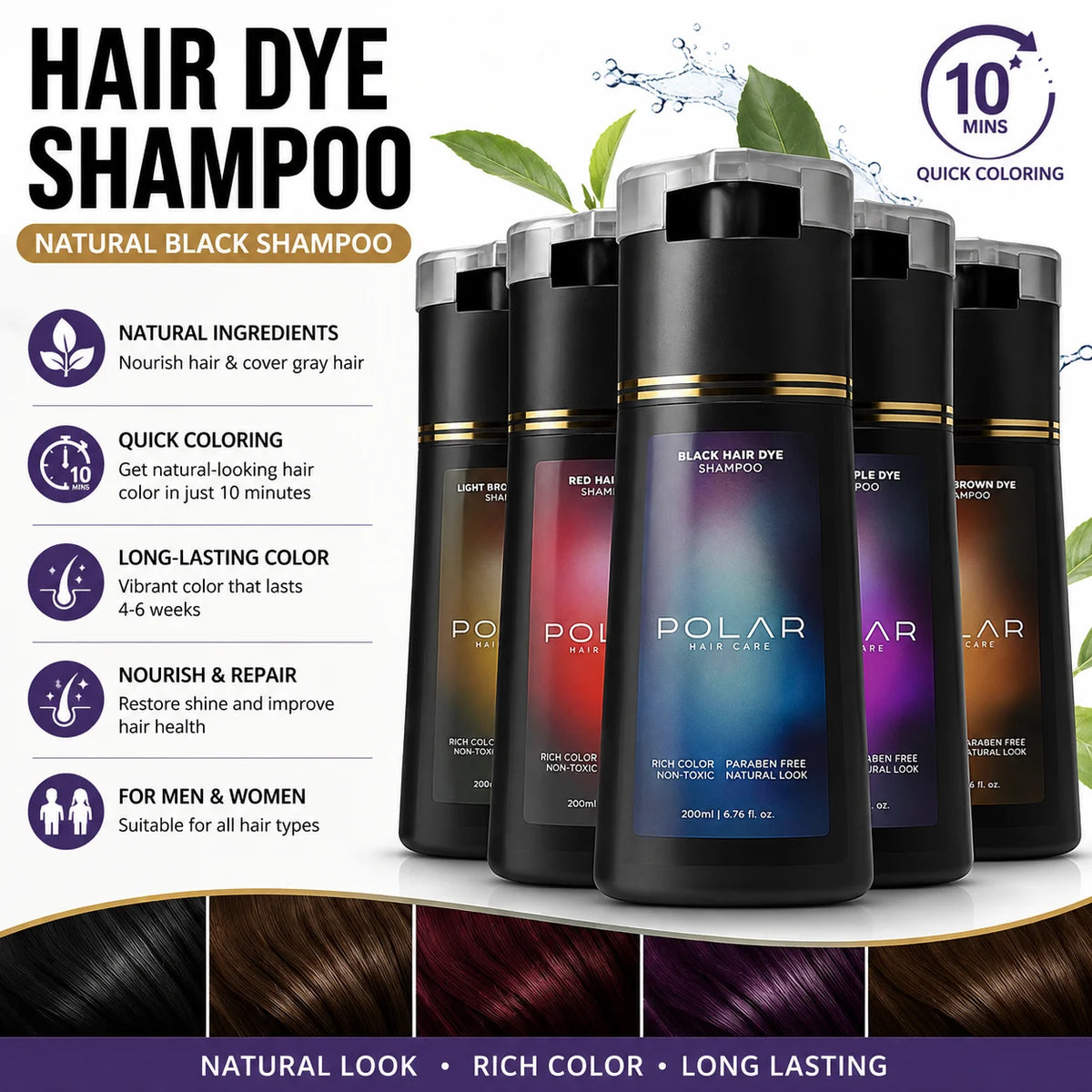Unisex Natural Semi-Permanent Gray Hair Dye Shampoo 6.8 fl oz