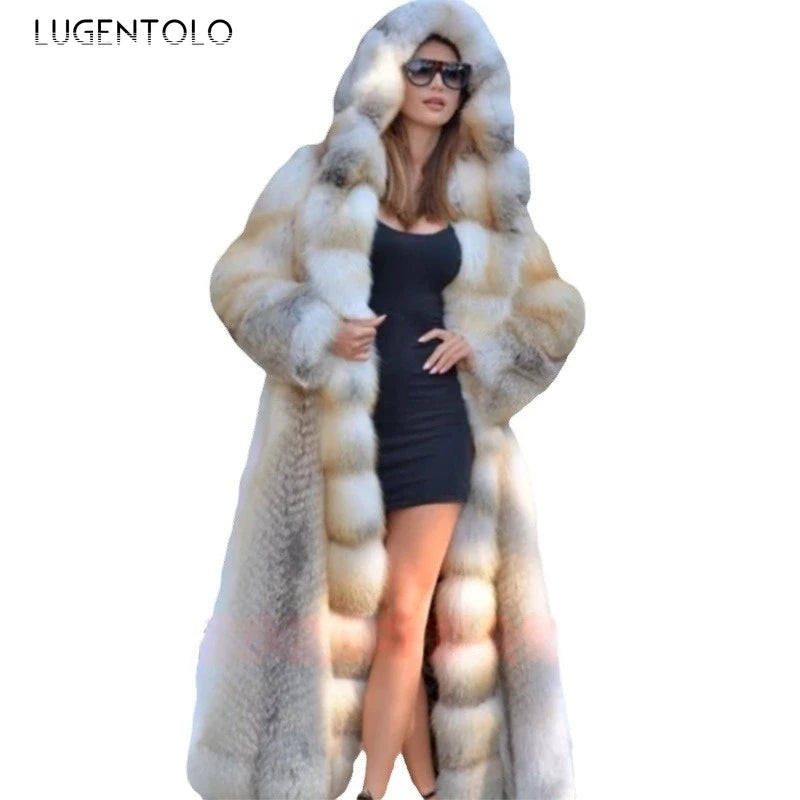 Women's Thick Warm Hooded Faux Fur Coat JLSKU8488