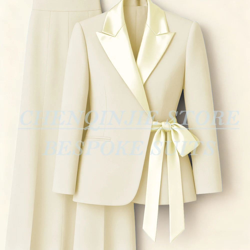 Women's Tailored Blazer Wide Leg Pants Suit