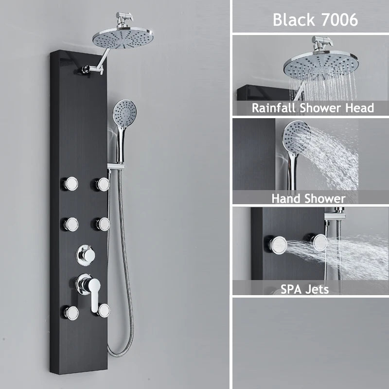 LED Rainfall Shower Panel Tower System with Massage Jets