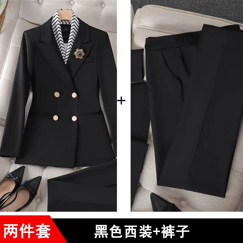 Women's Double Breasted Blazer Pants Suit
