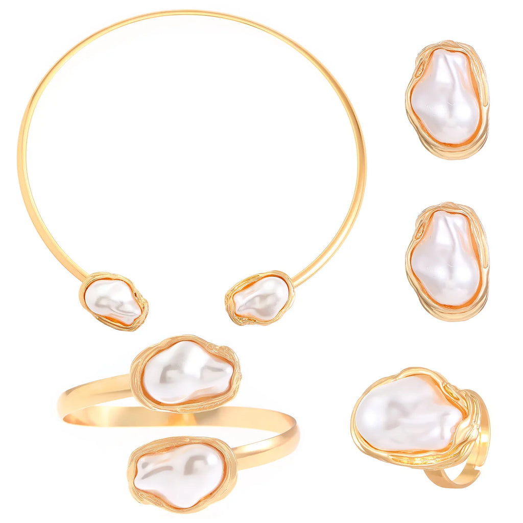 Women's Fashion Baroque Imitation Pearl Torque Necklace Jewelry Set