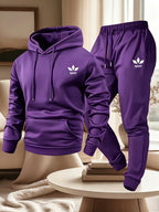 Men's Warm Fleece Lined Printed Hoodie and Jogger Pants Tracksuit Set