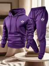 Men's Warm Fleece Lined Printed Hoodie and Jogger Pants Tracksuit Set