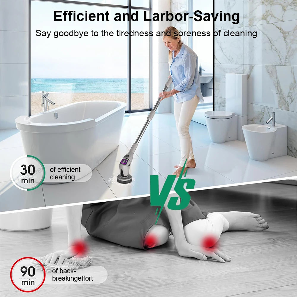 Cordless Electric Spin Scrubber with Adjustable Extension Handle