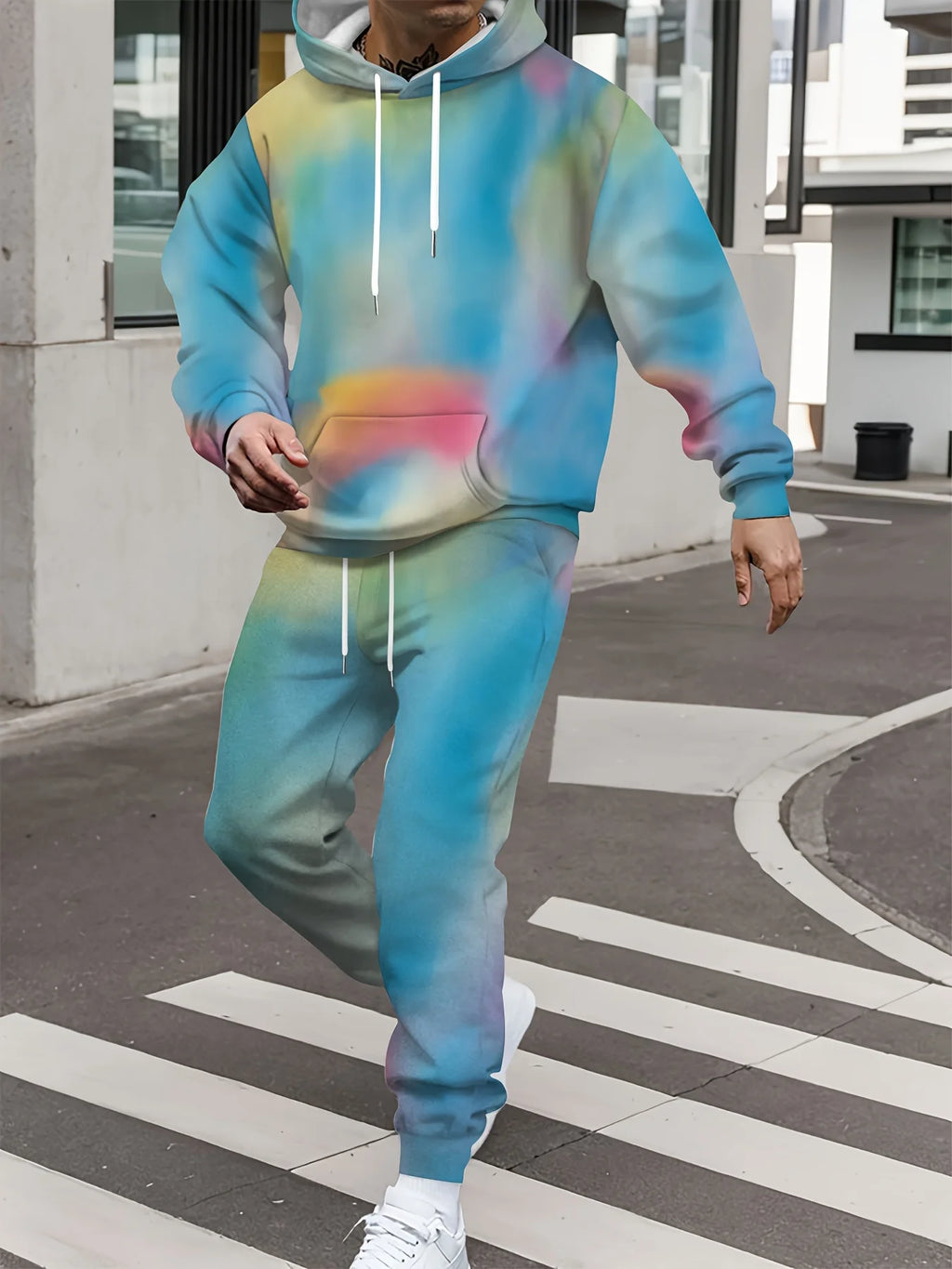 Men's Autumn Gradient 3D Print Hoodie and Sweatpants Tracksuit Set
