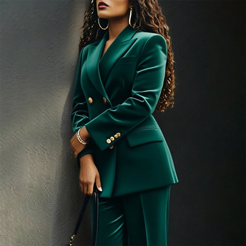 Women's Double Breasted Velvet Blazer Pants Suit