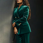 Women's Double Breasted Velvet Blazer Pants Suit