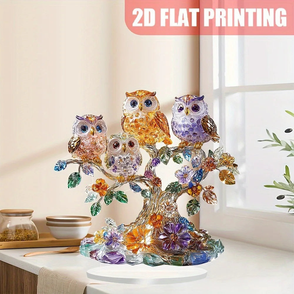 Cute Owl Flat Acrylic Plaque and Tabletop Ornament