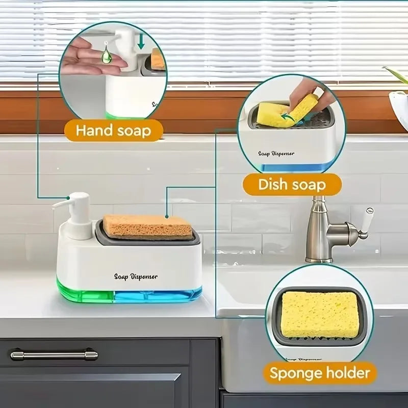 Dual Pump Soap Dispenser Set with Sponge Storage Box for Kitchen Sink