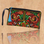 Vintage Embroidered Ethnic Style Long Wallet Wristlet Clutch Bag
