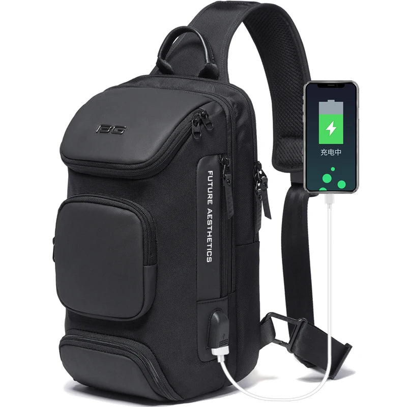 Men's Waterproof Anti-theft USB Crossbody Chest Bag BG-7086