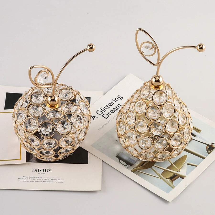 Gold Crystal Fruit Figurine and Tabletop Centerpiece Ornament