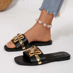 Women's Butterfly Embellished Open Toe Slides Casual Summer Sandals Black