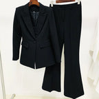 Women's Single Button Blazer and Flared Pants Suit Set