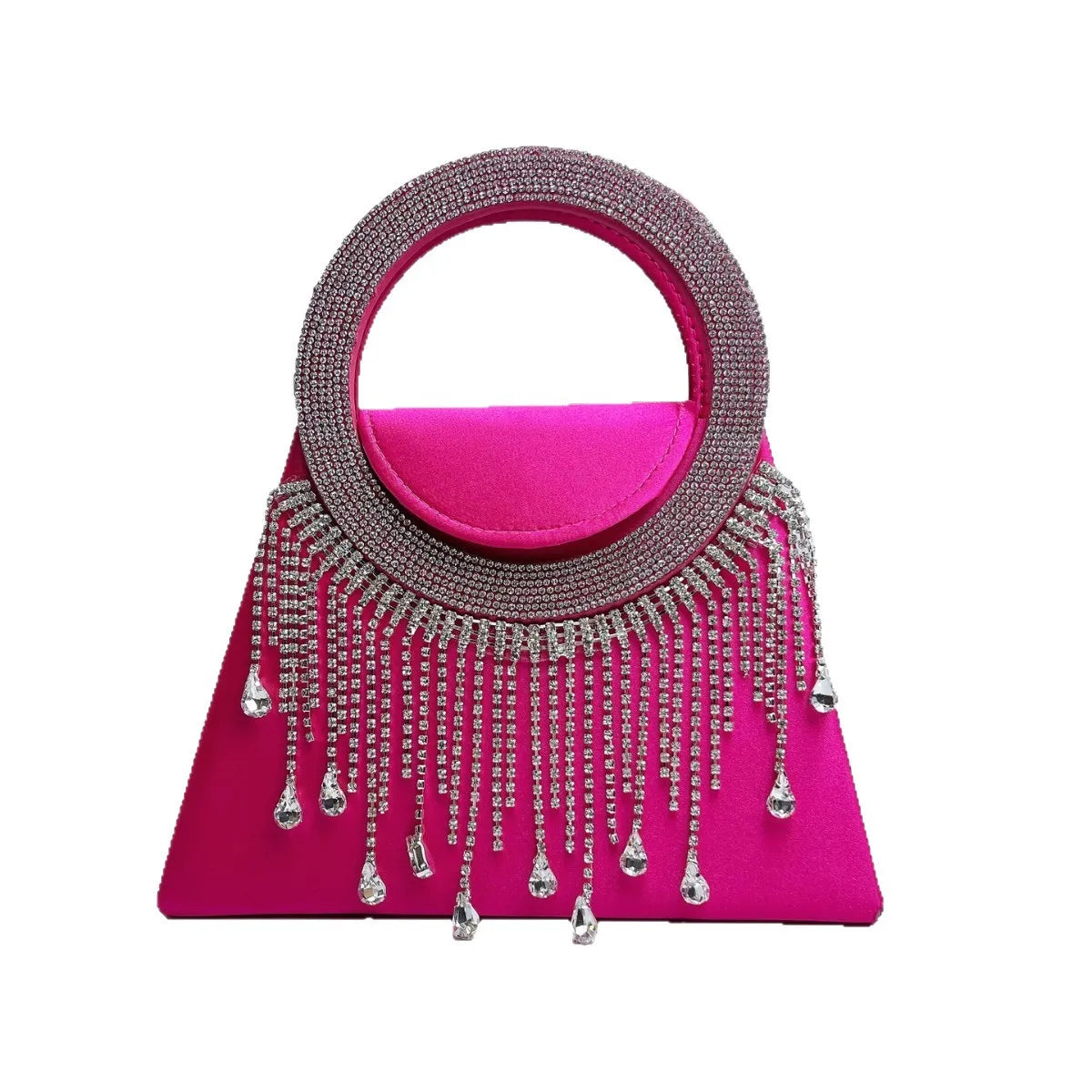 Women's Rhinestone Ring Tassel Trapezoid Evening Clutch Bag