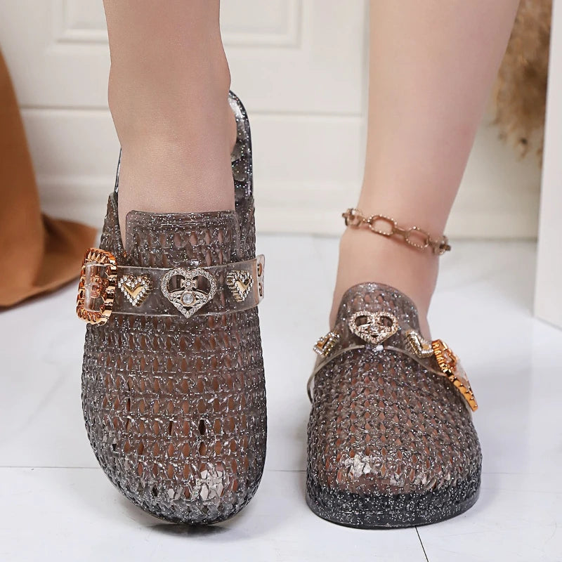 Women's Jelly Crystal Open-Toe Sandals Summer Beach Slippers