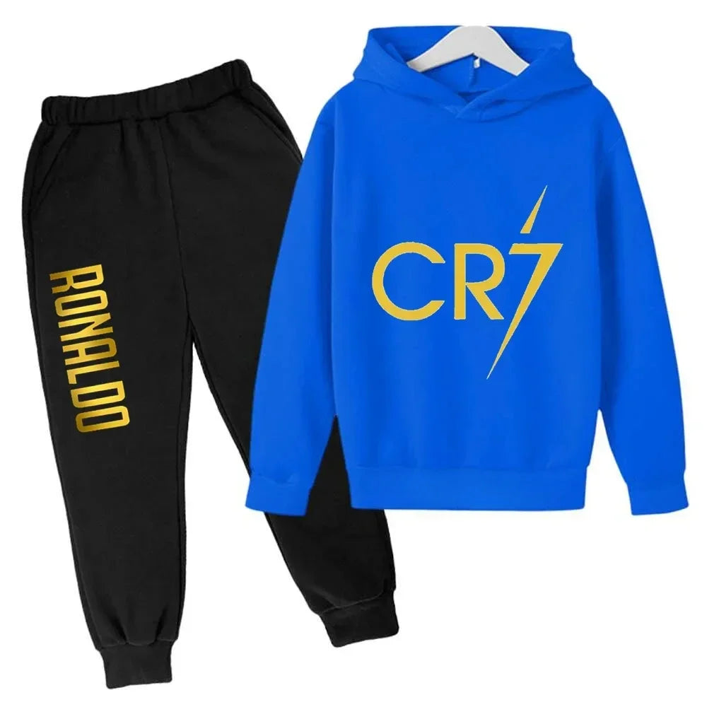 Kids' Ronaldo CR7 Print Hoodie Sweatshirt Pants Two-Piece Set
