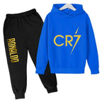 Kids' Ronaldo CR7 Print Hoodie Sweatshirt Pants Two-Piece Set