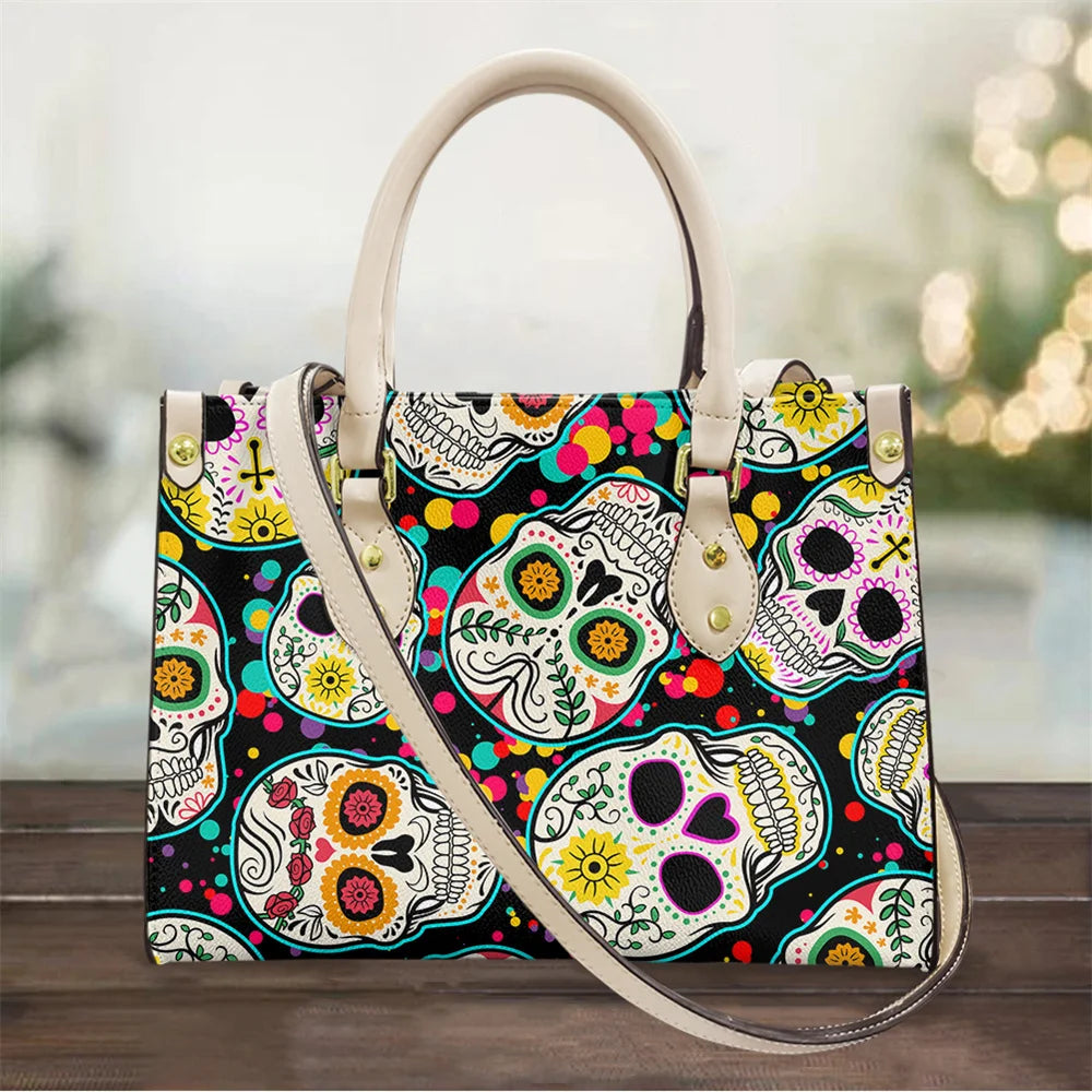 Women's Skull Pattern Faux Leather Shoulder Tote Bag