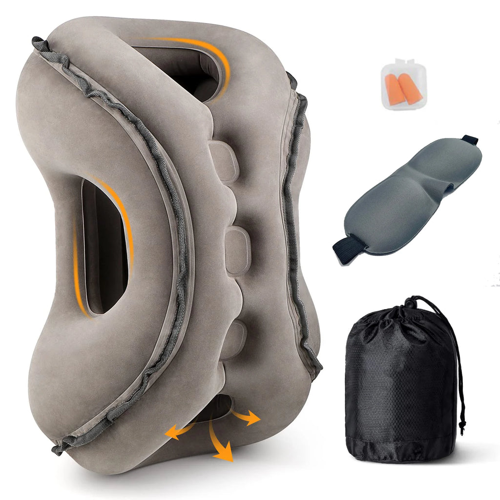 Inflatable Neck Pillow with Eye Mask and Earplugs