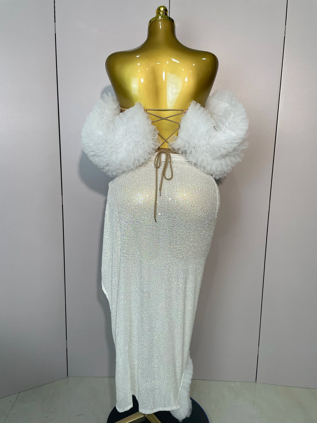 Women's Sexy Sequins Top and Skirt Two Piece Set