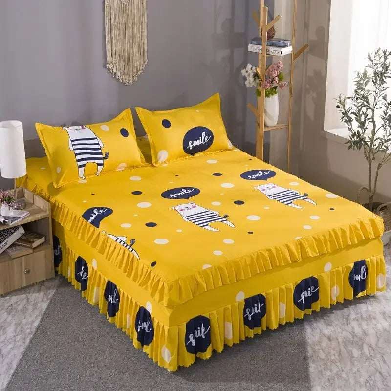 Lace Skirt Bed Sheet and Fitted Bedspread Set