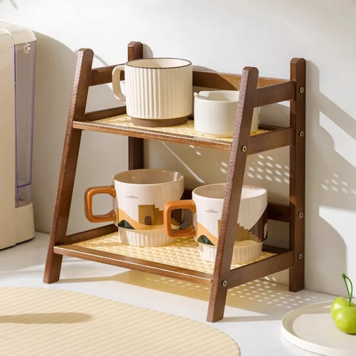 2 Layer Bamboo Countertop Organizer and Multipurpose Storage Shelf