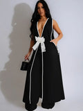 Women's Bow Applique Sleeveless Top Wide Leg Pants Set